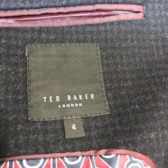 TED BAKER Wool Jackson Overcoat Sz 4 L Navy Black Check Top Coat Three Button - Picture 5 of 6